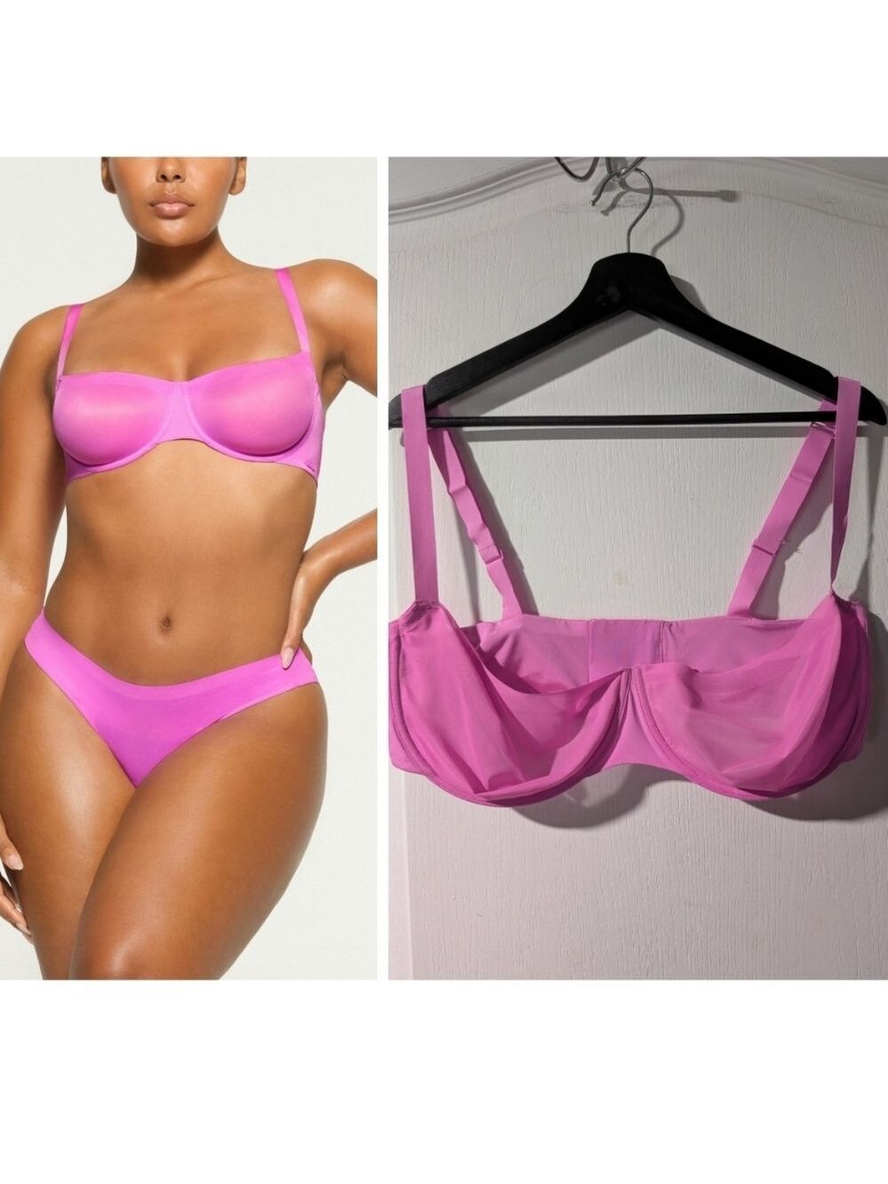 Skims | No Show Unlined Balconette Bra In Pink 40DDD